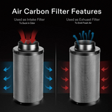 Air carbon filter with features highlighted on a black background