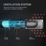 Ventilation system diagram with labeled components on a black background